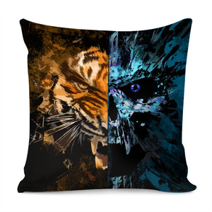 Tiger And Skull And Fragments And Texture Pillow Cover