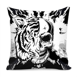 Tiger And Skull And Texture And Explosion Pillow Cover