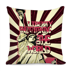 Statue Of Liberty And Light And Font Pillow Cover