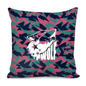 Wolf And Fonts And Stars And Camouflage And Animals Pillow Cover