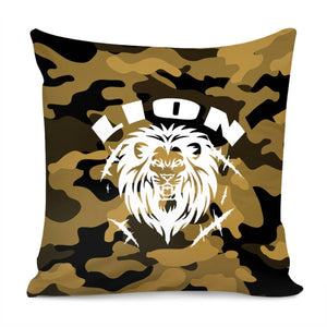Lion And Scratches And Camouflage And Animals And Textures Pillow Cover