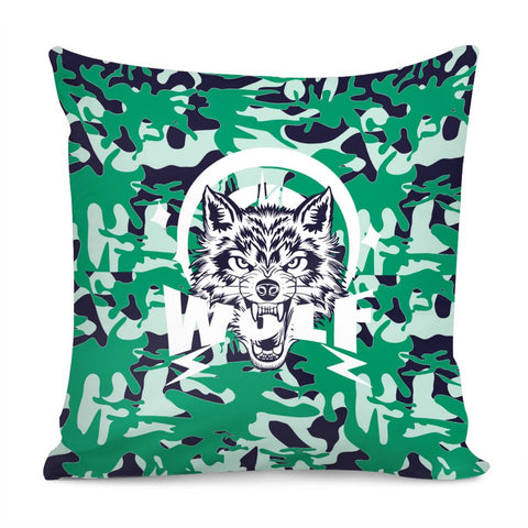 Image of Wolf And Lightning And Camouflage And Animals And Textures Pillow Cover