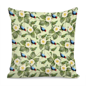 White Camellia And Birds 2 Pillow Cover