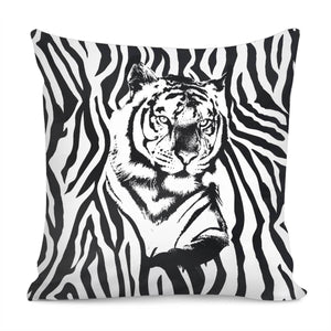 Tiger And Black And White And Animal Textures And Animals Pillow Cover