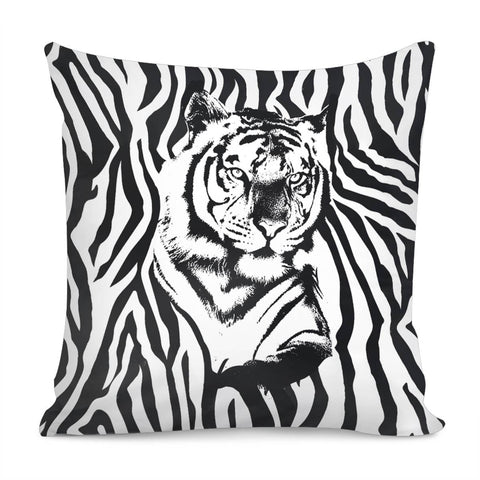 Image of Tiger And Black And White And Animal Textures And Animals Pillow Cover