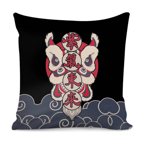 Image of Lion Dance And Waves And Fonts Pillow Cover