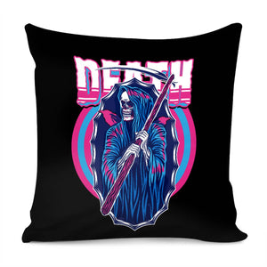 Grim Reaper And Scythe And Font And Crow And Spiral Pillow Cover