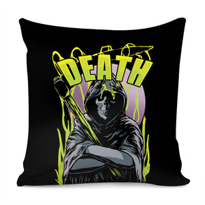 Grim Reaper And Scythe And Fonts And Smoke And Moon Pillow Cover