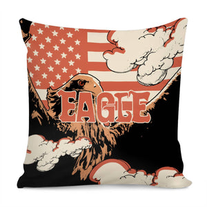 Eagle And Stars And American Flag And Font And Clouds Pillow Cover