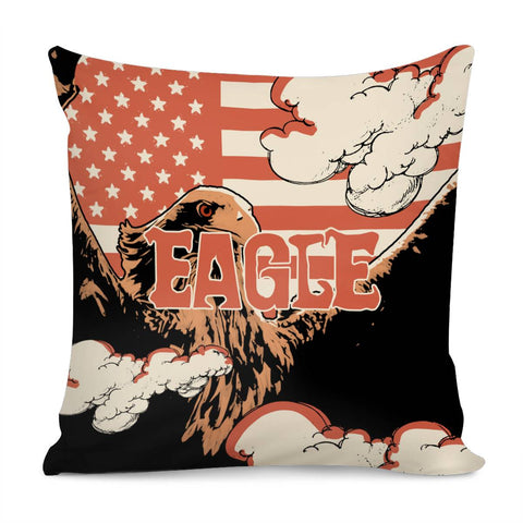 Image of Eagle And Stars And American Flag And Font And Clouds Pillow Cover