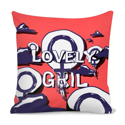 Image of Female Symbols And Fonts And Female Abstract Painting And Clouds Pillow Cover