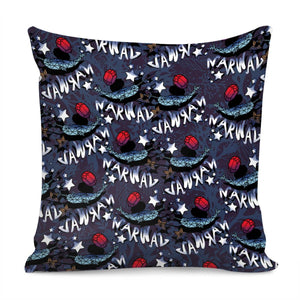 Narwhal And Fonts And Gems And Ocean And Stars And Seaweed And Geometry Pillow Cover