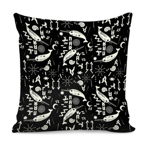 Narwhal And Font And Bubbles And Symbols And Geometry And Seaweed Pillow Cover