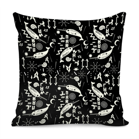 Image of Narwhal And Font And Bubbles And Symbols And Geometry And Seaweed Pillow Cover