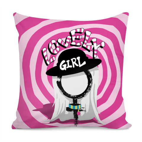 Image of Female Symbol And Female Abstraction And Font And Spiral And Hat Pillow Cover