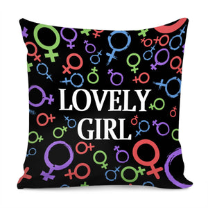 Female Symbols And Colors And Fonts Pillow Cover