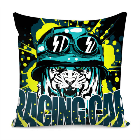 Image of Tiger And Racing Caps And Animals And Explosions And Scratches Pillow Cover