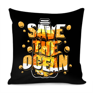 Plastic Trash And Bubbles And Fonts And Ocean And Fish Pillow Cover