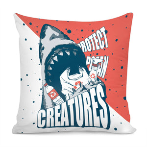 Shark And Plastic Trash And Fonts And Bubbles Pillow Cover