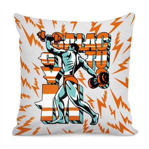 Weightlifting And Figures And Dumbbells And Lightning And Font Pillow Cover