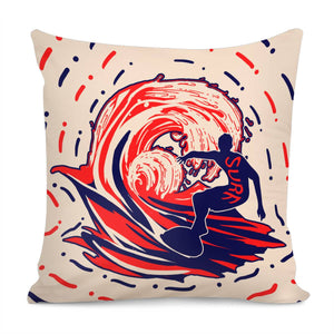 Surfing And Silhouettes And Fonts And Waves And Geometry Pillow Cover