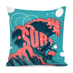 Surfing And Silhouettes And Fonts And Waves And Geometry Pillow Cover