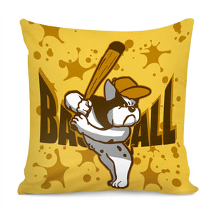 Bulldog And Baseball And Splatters And Fonts Pillow Cover