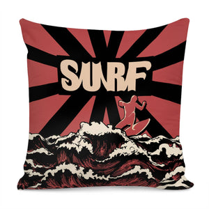 Surfing And Geometry And Fonts And Waves And Rays Pillow Cover