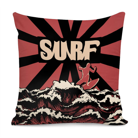 Image of Surfing And Geometry And Fonts And Waves And Rays Pillow Cover