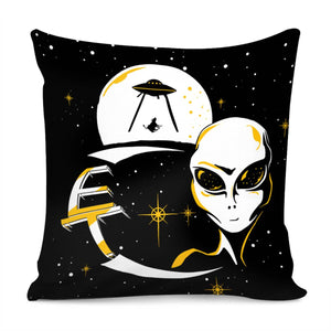 Aliens And Cattle And Geometry And Ufo And Starry Sky Pillow Cover