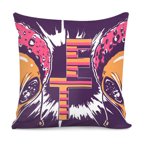 Image of Aliens And Fonts And Geometry And Planet And Starry Sky Pillow Cover