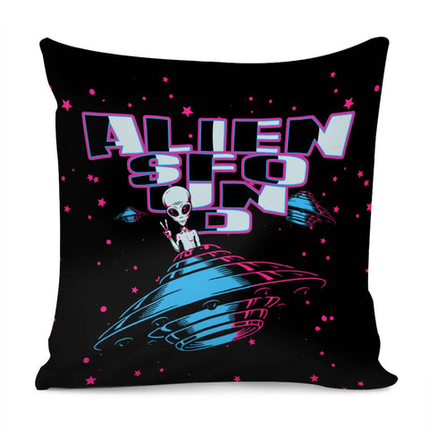 Image of Aliens And Fonts And Geometry And Ufo And Starry Sky Pillow Cover