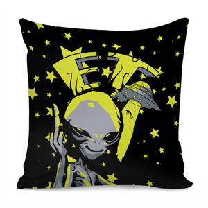 Aliens And Fonts And Geometry And Ufo And Starry Sky And Humans Pillow Cover