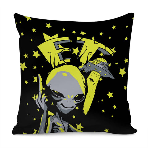 Image of Aliens And Fonts And Geometry And Ufo And Starry Sky And Humans Pillow Cover