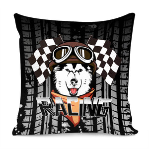 Siberian Husky And Fonts And Racing And Flags And Traces Pillow Cover