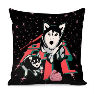 Husky And Fonts And Baseball And Starry Sky Pillow Cover