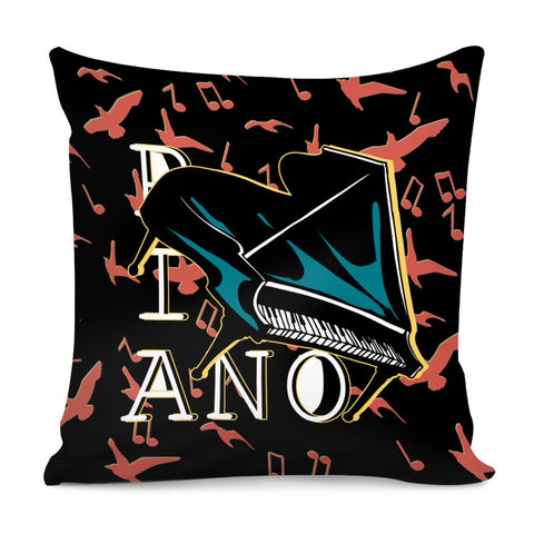Image of Piano And Crows And Fonts And Musical Notes Pillow Cover