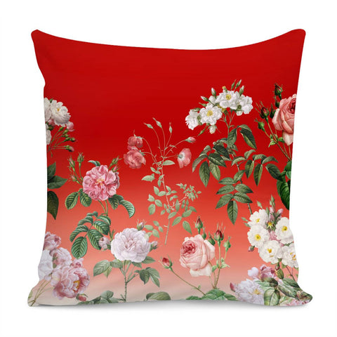 Image of Vintage Roses On Red Gradient Pillow Cover