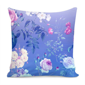 Vintage Roses On Blue Gradient Pillow Cover
