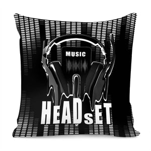 Headphones And Sound Waves And Punk And Font Pillow Cover