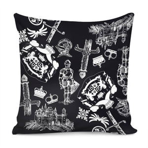 Knight And Armor And Fonts And Crowns And Weapons Pillow Cover