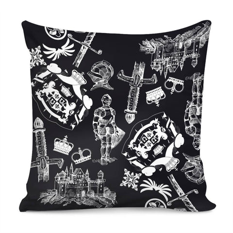 Image of Knight And Armor And Fonts And Crowns And Weapons Pillow Cover