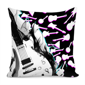 Guitar And Flames And Punk And Font Pillow Cover