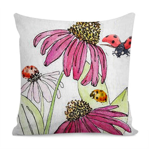 Watercolor Ladybug Pillow Cover