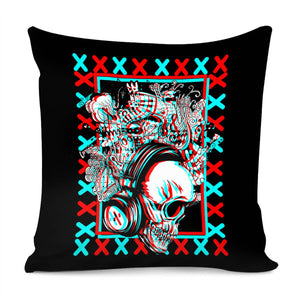 Font And Skull And Punk And Symbols And Headphones Pillow Cover