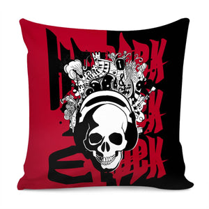 Font And Skull And Punk And Symbols And Headphones Pillow Cover