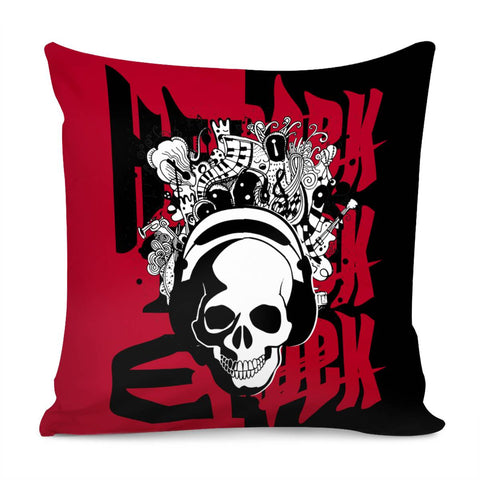 Image of Font And Skull And Punk And Symbols And Headphones Pillow Cover