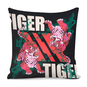 Chinese Tiger And Font And Pine And Geometry Pillow Cover