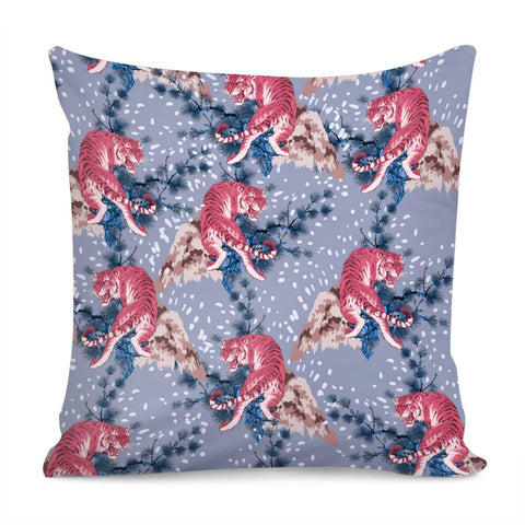 Image of Chinese Tiger And Font And Pine And Polka Dots Pillow Cover