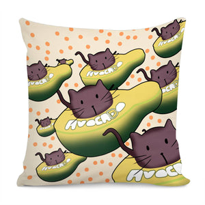 Avocado And Font With Doodles And Polka Dots And Cats Pillow Cover